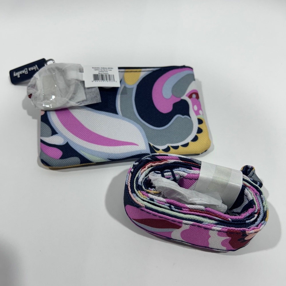 NEW Vera Bradley "Mod Paisley" Zip ID Case & Lanyard set-pink grey white yellow)